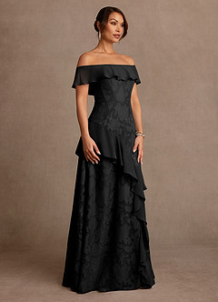 Azazie Marina Abiti per la Madre della Sposa Abito A-Line in Burnout Floreale a Spalla Scoperta Nero image3