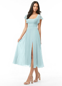Azazie Bondi Brautjungfernkleider Eine Linie Gestreift Chiffon Kleid Nebel image3