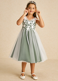 Azazie Sunnie Flower Girl Dresses Olive A-Line Lace Tulle Dress image2