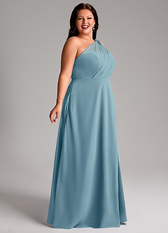 Azazie Phaedra Brautjungfernkleider A-Linie One-Shoulder Chiffon Kleid Stimmungsvolles Blau image11