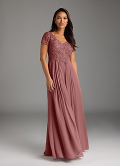 Azazie Dunja Mother of the Bride Dresses Desert Rose A-Line V-Neck Lace Chiffon Dress image8