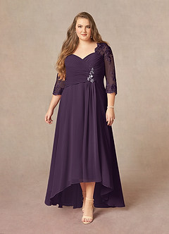 Azazie Devereaux vestidos de madre de la novia Vestido de Ciruela de Gasa de Corte En A con Encaje image6