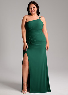 Azazie Eren Bridesmaid Dresses Emerald Sheath One Shoulder Chiffon Dress image3