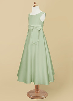 Azazie Lindy vestidos de niña de las flores Vestido de Salvia Polvorienta de Satin Mate de Corte En A con Plisado image12