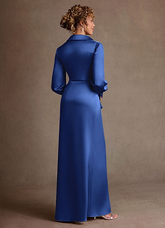 Azazie Jacinta Mère de la mariée Robes Robe Fourreau en Satin extensible Plissée Bleu Roi image3