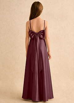 Azazie Joella Girls Formal Robe Demoiselle D'honneur Fillette Robe Trapèze en Satin extensible Plissée Sangria image1