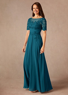 Azazie Raissa Abiti per la Madre della Sposa Abito A-Line in Chiffon Pizzo Blu Inchiostro image3