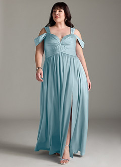 Azazie Lianne Bridesmaid Dresses Moody Blue A-Line Off the Shoulder Stretch Satin Dress image11