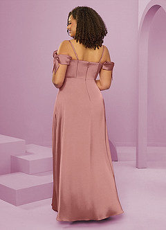 Barbie ♥ Azazie Bridesmaid Dresses Rosette A-Line Off the Shoulder Stretch Satin Dress image9
