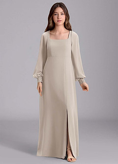 Azazie Bondi Junior Abito A-Line in Chiffon Blusa Gelo image7