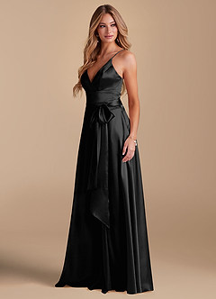 Azazie Sophia Bridesmaid Dresses Black A-Line with Pockets Metallic Satin Dress image5