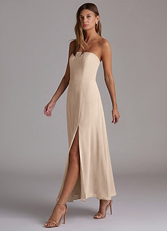 Azazie Wren Bridesmaid Dresses Taupe A-Line Strapless Chiffon Dress image3