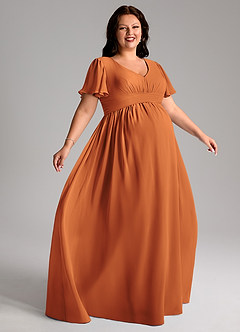 Azazie Verna Maternity Bridesmaid Dresses A-Line V-Neck Ruched Chiffon Floor-Length Dress image9