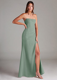 Azazie Leonis Vestidos de damas de honor Vestido de Salvia Plateada de Gasa de Corte Recto Convertible con Sin tirantes image8