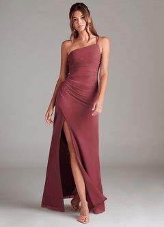 Azazie Eren Vestidos de damas de honor Vestido de Merlot de Gasa de Corte Recto con Hombro unilateral image1