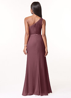 Azazie Liza Bridesmaid Dresses Sangria Mermaid One Shoulder Chiffon Dress image3