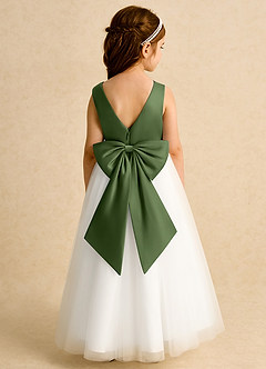 Azazie Eleni Jurken voor bloemenmeisjes Baljurk Jurk van Tule Boog Ivoor Olijf image2