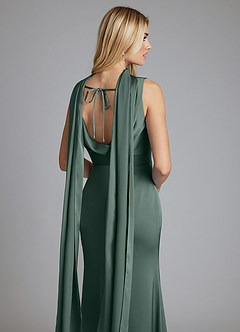Azazie Tallie Bridesmaid Dresses Sea Moss Mermaid Pleated Stretch Satin Dress image3