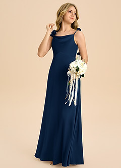 Azazie Gumdrop Junior Robe Empire en Satin extensible Plissée Bleu Marine Foncé image4