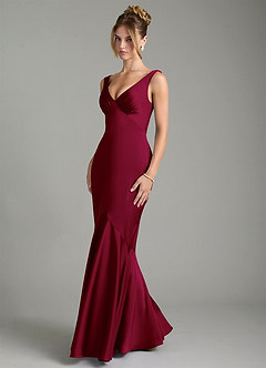 Azazie Alena Robes de demoiselle d'honneur Robe Sirène en Satin extensible Plissée Bourgogne image5