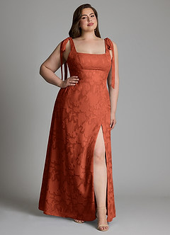 Azazie Debra Bridesmaid Dresses Auburn A-Line with Pockets Floral Burnout Dress image7