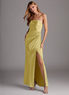 Azazie Lexie Bridesmaid Dresses Lemon Sorbet Sheath Strapless Stretch Satin Convertible Dress image4