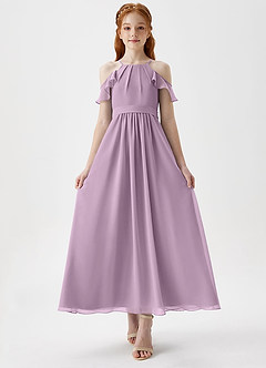 Azazie Chaya Junior Wisteria A-Line Off the Shoulder Chiffon Dress image4