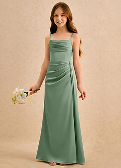 Azazie Shyla Girls Formal Jurken voor bloemenmeisjes Kolom Jurk van Stretch Satijn Geplooid Matcha image3