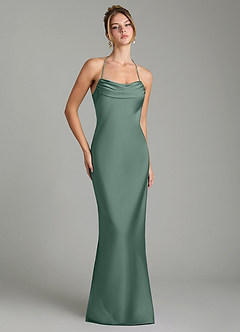 Azazie Mae Robes de demoiselle d'honneur Robe Sirène en Satin extensible Plissé Eucalyptus image1