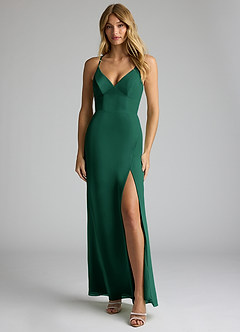 Azazie Becca Bridesmaid Dresses Emerald Sheath V-Neck Chiffon Dress image1
