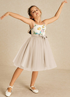 Azazie Jollie Flower Girl Dresses White Alabaster A-Line Spaghetti Strap Tulle Dress image1