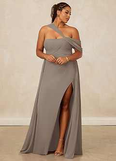 Christian Siriano Bridal for Azazie 1014 Bridesmaid Dresses Taupe A-Line Off the Shoulder Chiffon Dress image13
