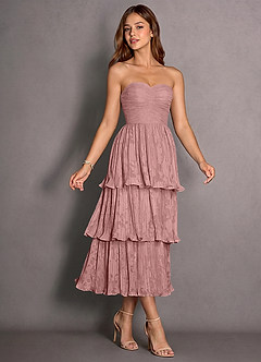 Cosima Light Pink Lace A-line Lace Up Back Maxi Dress image3