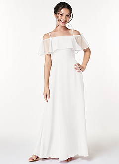 Azazie Maggie Junior White A-Line Off the Shoulder Chiffon Dress image3