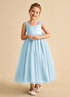 Azazie Chickadee Flower Girl Dresses Sky Blue Ball-Gown Sweetheart Neckline Matte Satin Dress image5