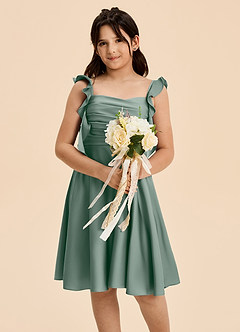 Azazie Kira Junior Jurk van Stretch Satijn met A-Lijn Gedrapeerd Zilveren Salie image6