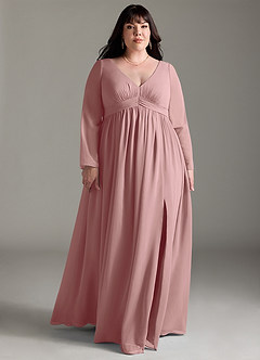 Azazie Teton Maternity Bridesmaid Dresses A-Line Long Sleeve Chiffon Floor-Length Dress image9