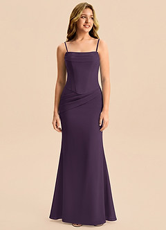 Azazie Sorrel Junior Meerjungfrau-Linie Plissee Chiffon Kleid Pflaume image6