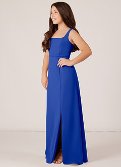 Azazie Renee Junior Robe Trapèze en Mousseline de soie Fente Latérale Bleu Roi image3