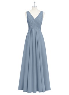 Azazie Flora Bridesmaid Dresses Dusty Blue A-Line Pleated Chiffon Dress image7