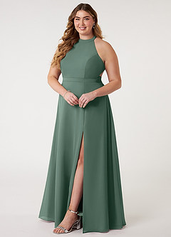 Azazie Clarice Bridesmaid Dresses Sea Moss A-Line Halter Chiffon Dress image11