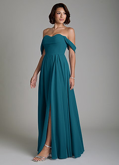 Azazie Loisa Robes de demoiselle d'honneur Robe Trapèze Convertible en Mousseline de soie Corset Bleu Encre image7