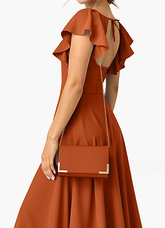 front Matching Color Matte Satin Ankle Strap Block Heel Sandals & Envelope Clutch Set