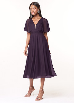 Azazie Tinsley Robes de demoiselle d'honneur Robe Trapèze en Maille Plissée Prune image3
