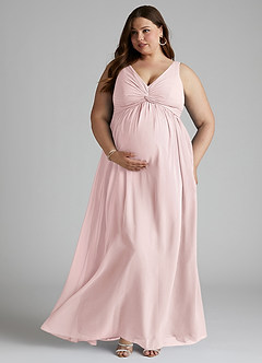 Azazie Yetta Maternity Bridesmaid Dresses A-Line V-Neck Gathered Chiffon Floor-Length Dress image5
