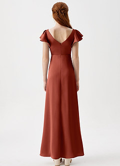 Azazie Omari Junior Terracotta A-Line Pleated Stretch Satin Dress image7