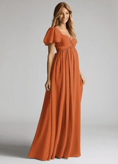Azazie Madisynn Maternity Bridesmaid Dresses Bow Chiffon Floor-Length Dress image5