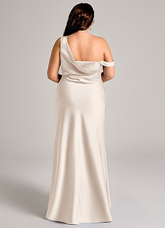 Azazie Madelyn Vestidos de damas de honor Vestido Alabastro Blanco de Satén Elástico de Corte Sirena Convertible con Un hombro image15