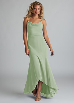 Azazie Summer Bridesmaid Dresses Dusty Sage Mermaid Scoop Cowl Chiffon Dress image4