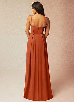 Azazie Kyedae Bridesmaid Dresses Burnt Orange A-Line V-Neck Pleated Chiffon Dress image2